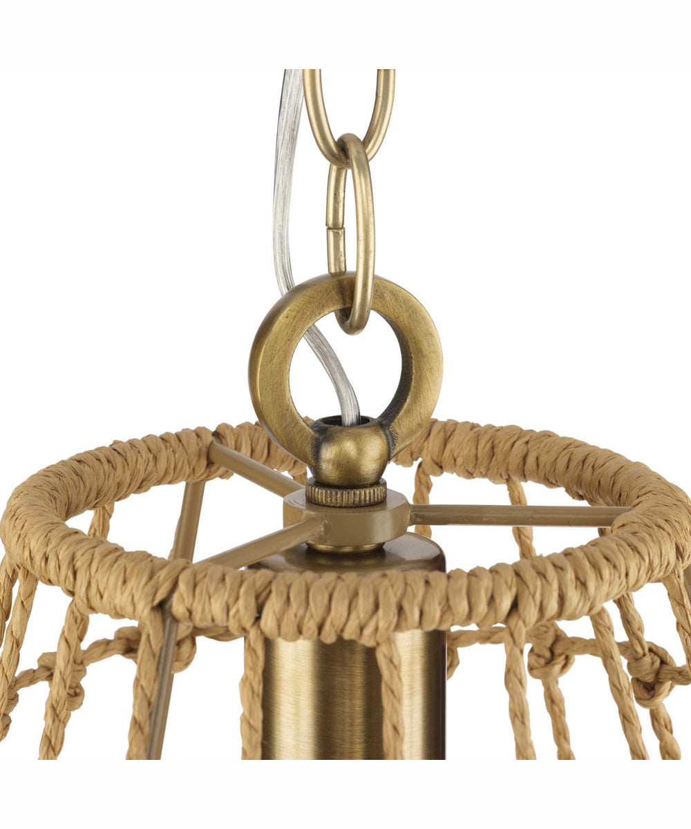 Laila 1-Light Coastal Pendant with Woven Jute Accent Vintage Brass