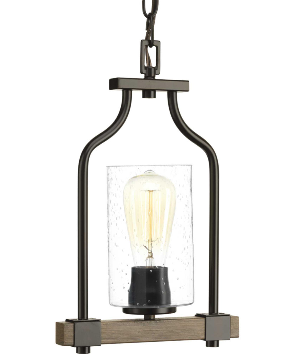 Barnes Mill 1-Light Clear Seeded Glass Farmhouse Mini-Pendant Light Antique Bronze