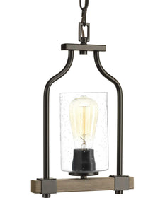 Barnes Mill 1-Light Clear Seeded Glass Farmhouse Mini-Pendant Light Antique Bronze