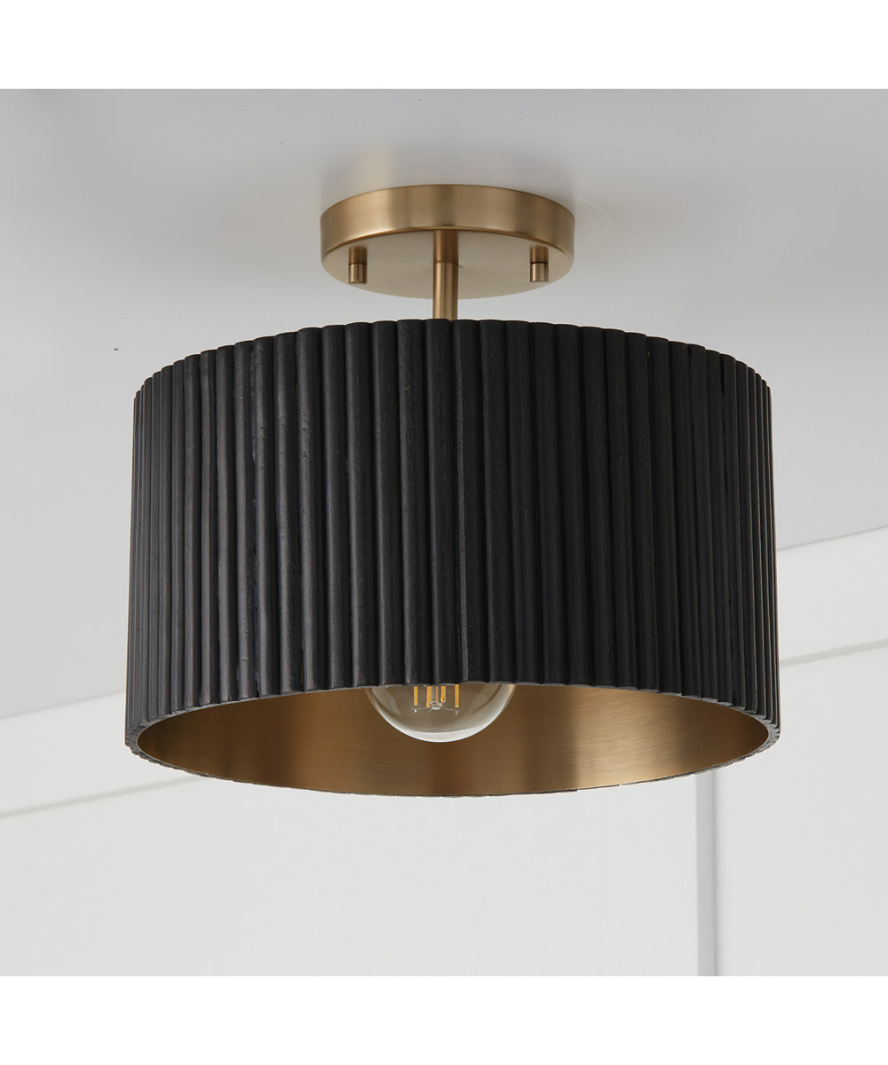 Donovan 1-Light Semi-Flush Black Stain and Matte Brass