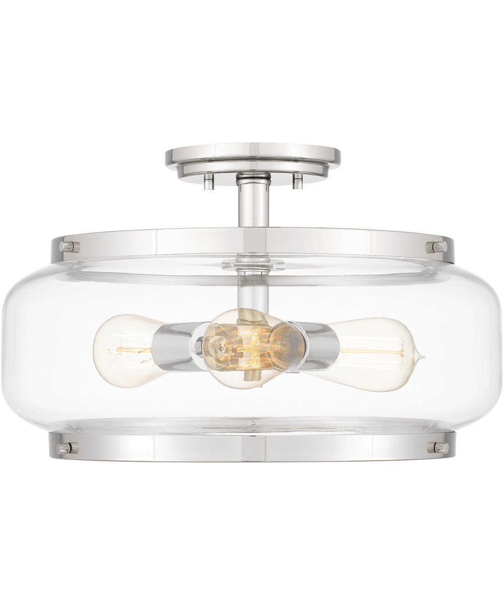 Tapley 3-light Semi Flush Mount Polished Nickel