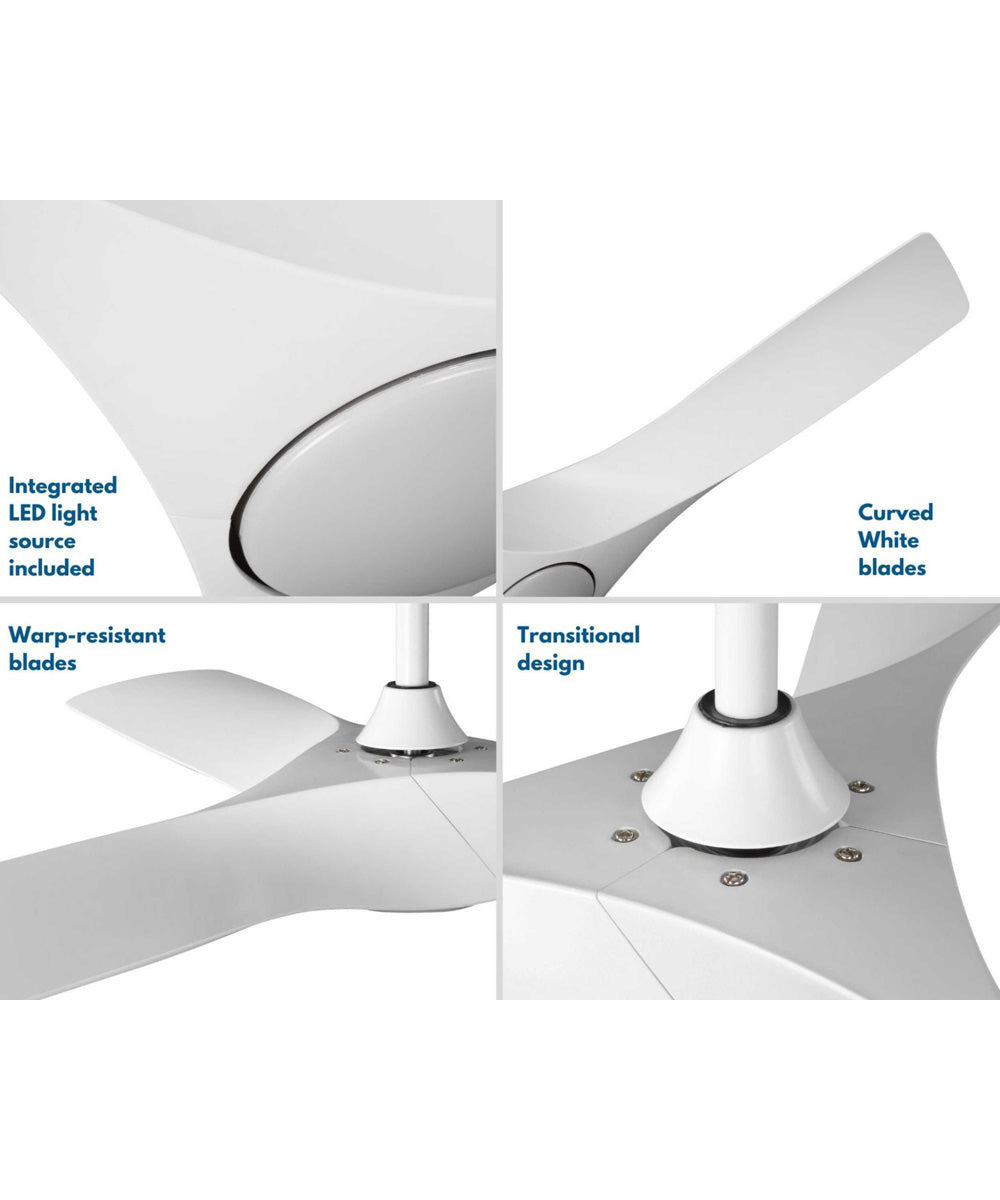 Ryne 52" 3-Blade Matte White LED Transitional Indoor/Outdoor DC Ceiling Fan Satin White