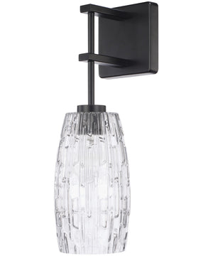 1-Light Sconce In Matte Black With Clear Embossed Glass