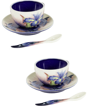 3.5 Inch H Iris 2-Piece Hand Painted Porcelain Cup And Saucer Set