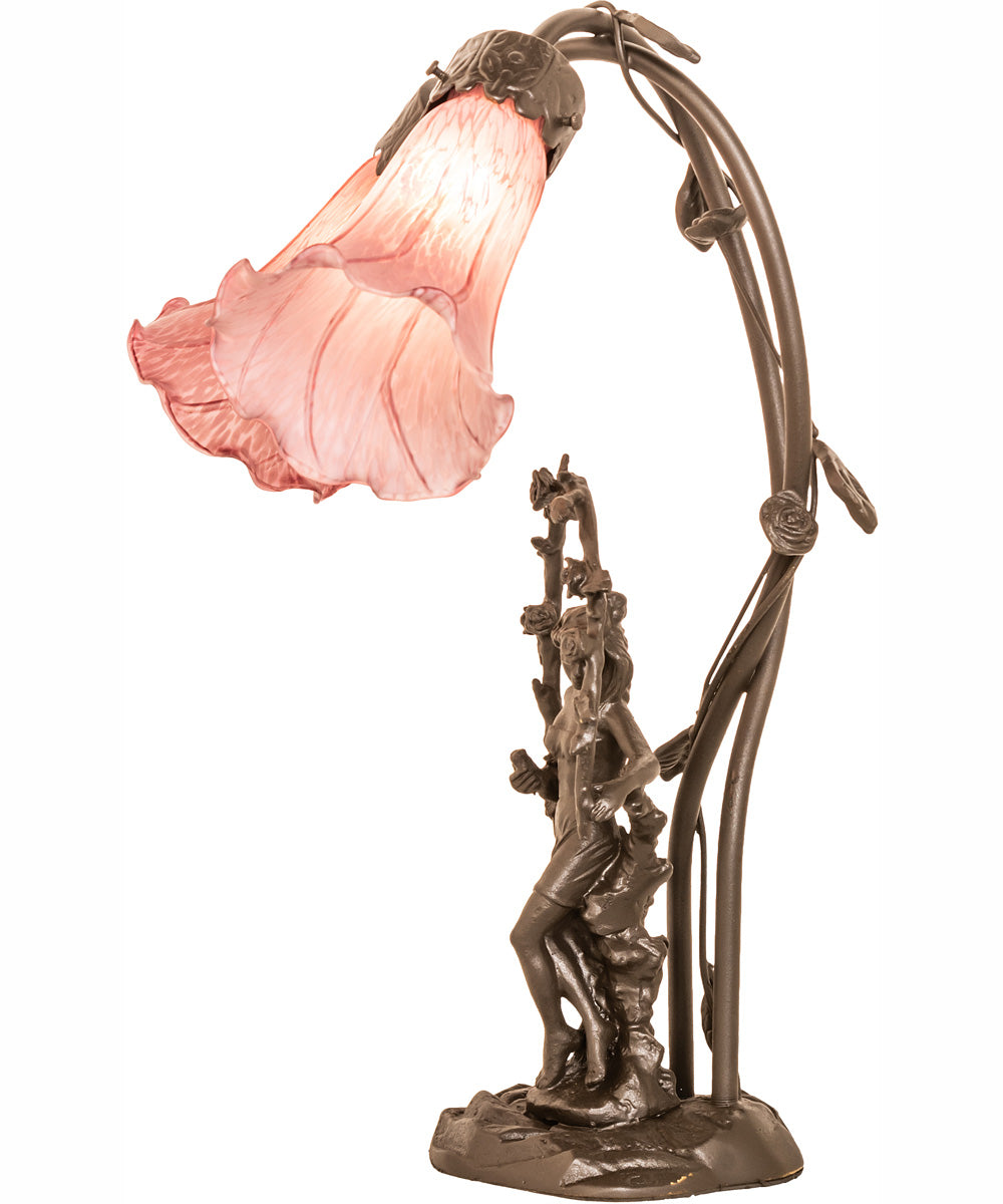 17" High Lavender Tiffany Pond Lily 2 Light Trellis Girl Accent Lamp