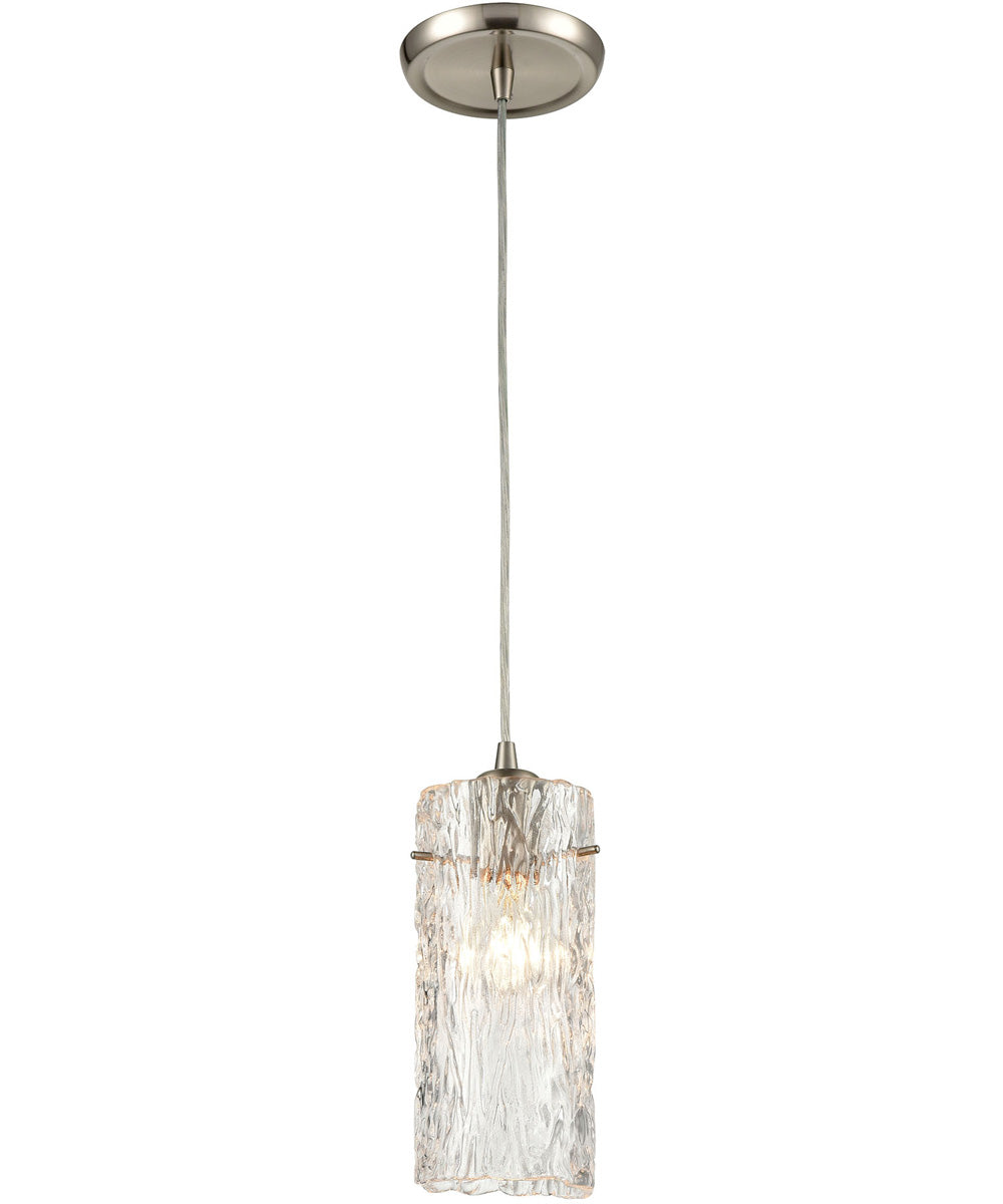 Roubaix 1-Light Mini Pendant Satin Nickel/Heavily Textured Amber Glass