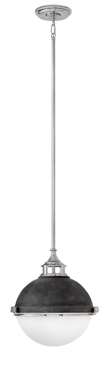 14"W Fletcher 2-Light Stem Hung Pendant in Aged Zinc with Polished Nickel