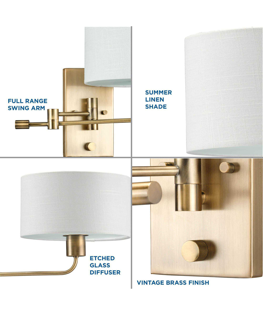 Carrick  1-Light Summer Linen Shade Transitional Wall Light Vintage Brass