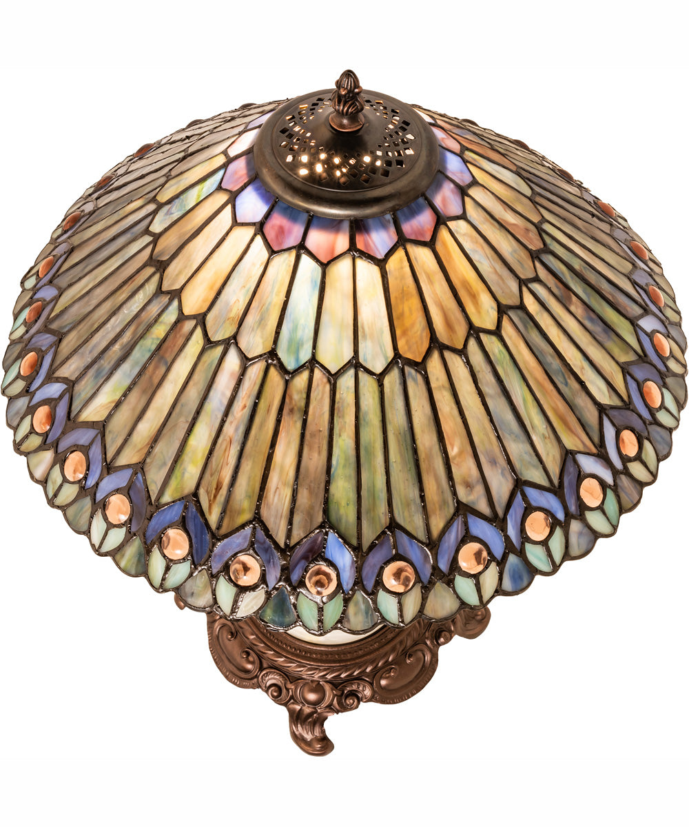 23" High Tiffany Jeweled Peacock Table Lamp