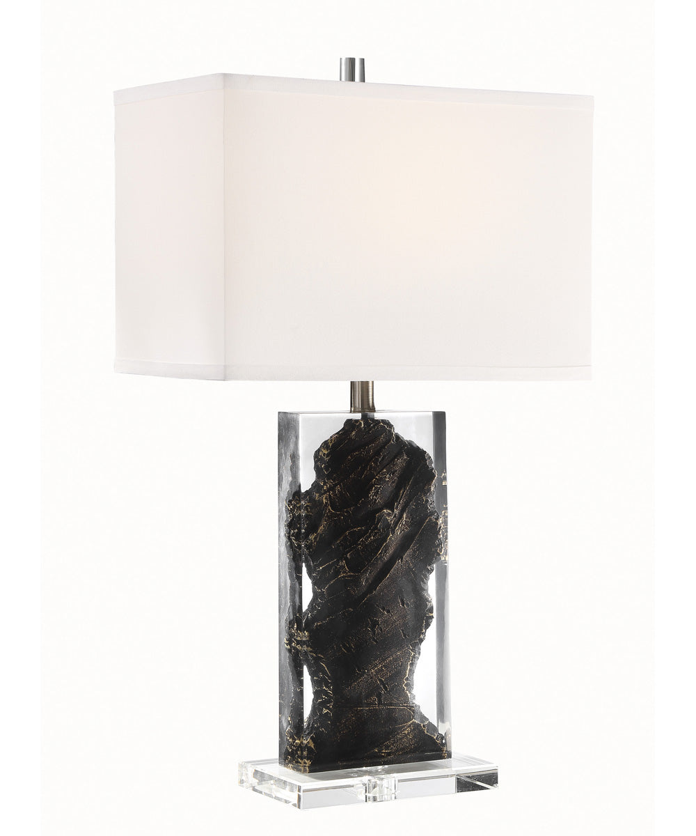 Cleon 1-Light Table Lamp Marbleized/Clear/White Fabric Shade