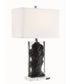 Cleon 1-Light Table Lamp Marbleized/Clear/White Fabric Shade