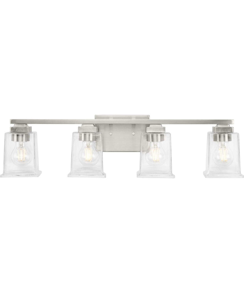 Gilmour 4-Light Modern Farmhouse Clear Glass Bath Vanity Light Brushed Nickel