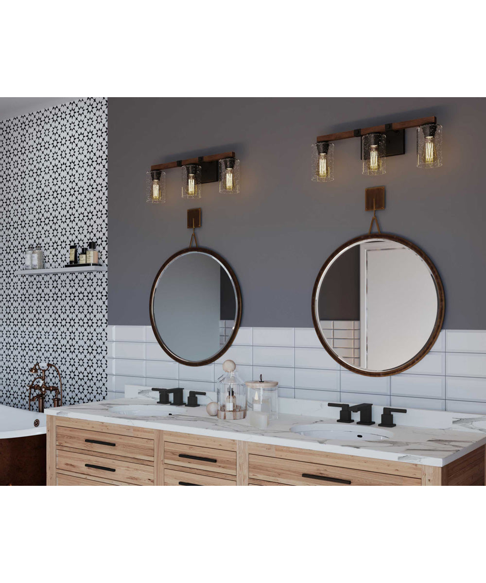 Barnes Mill 3-Light Clear Seeded Glass Farmhouse Bath Vanity Light Antique Bronze