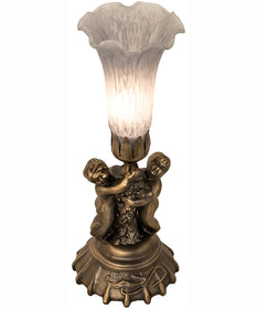 13" High Gray Tiffany Pond Lily Twin Cherub Accent Lamp