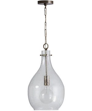 1-Light Pendant In Polished Pewter With Clear Seeded Glass