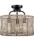 Lavelle 3-Light Mocha finish Rattan Convertible Semi-Flush Ceiling or Hanging Pendant Light Matte Black