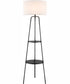 Patterson 1-Light Floor Lamp With Shelves Black/White Fabric Shade