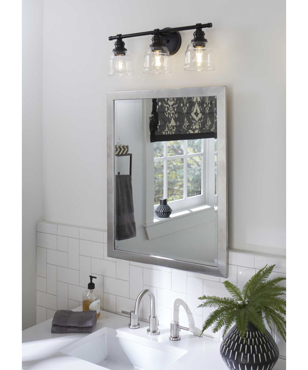 Ambrose 3-Light Farmhouse Clear Glass Bath Vanity Light Matte Black
