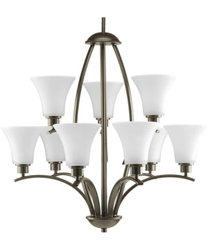 Joy 9-Light Etched White Glass Traditional Chandelier Light Antique Bronze