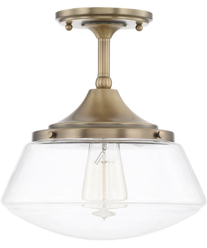 Baxter 1-Light Semi-Flush Mount In Aged Brass With Clear Glass