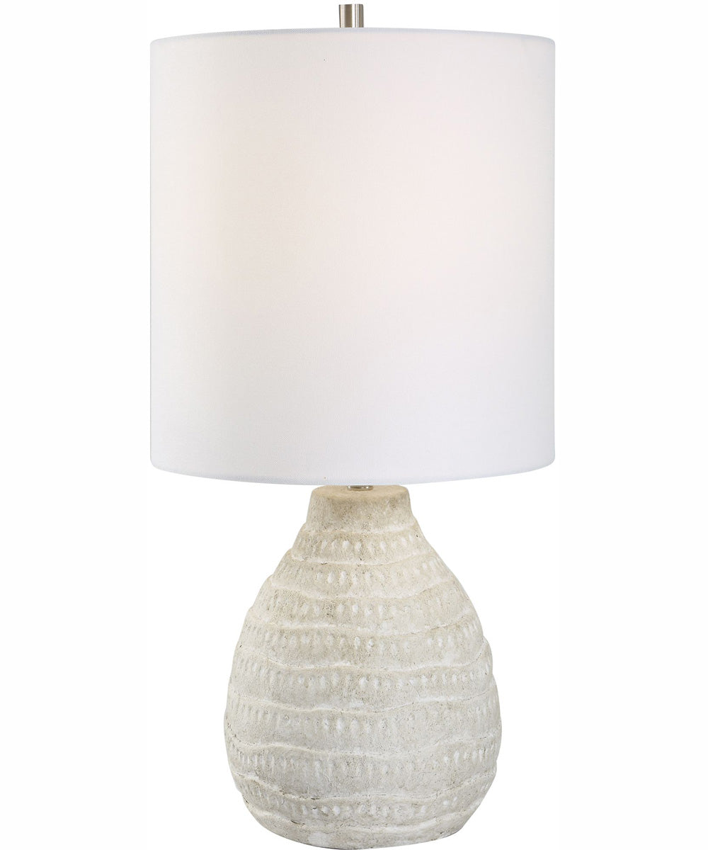 24"H 1-Light Table Lamp Ceramic and Steel in Antique White and Brushed Nickel with a Rolled-Edge Drum Shade