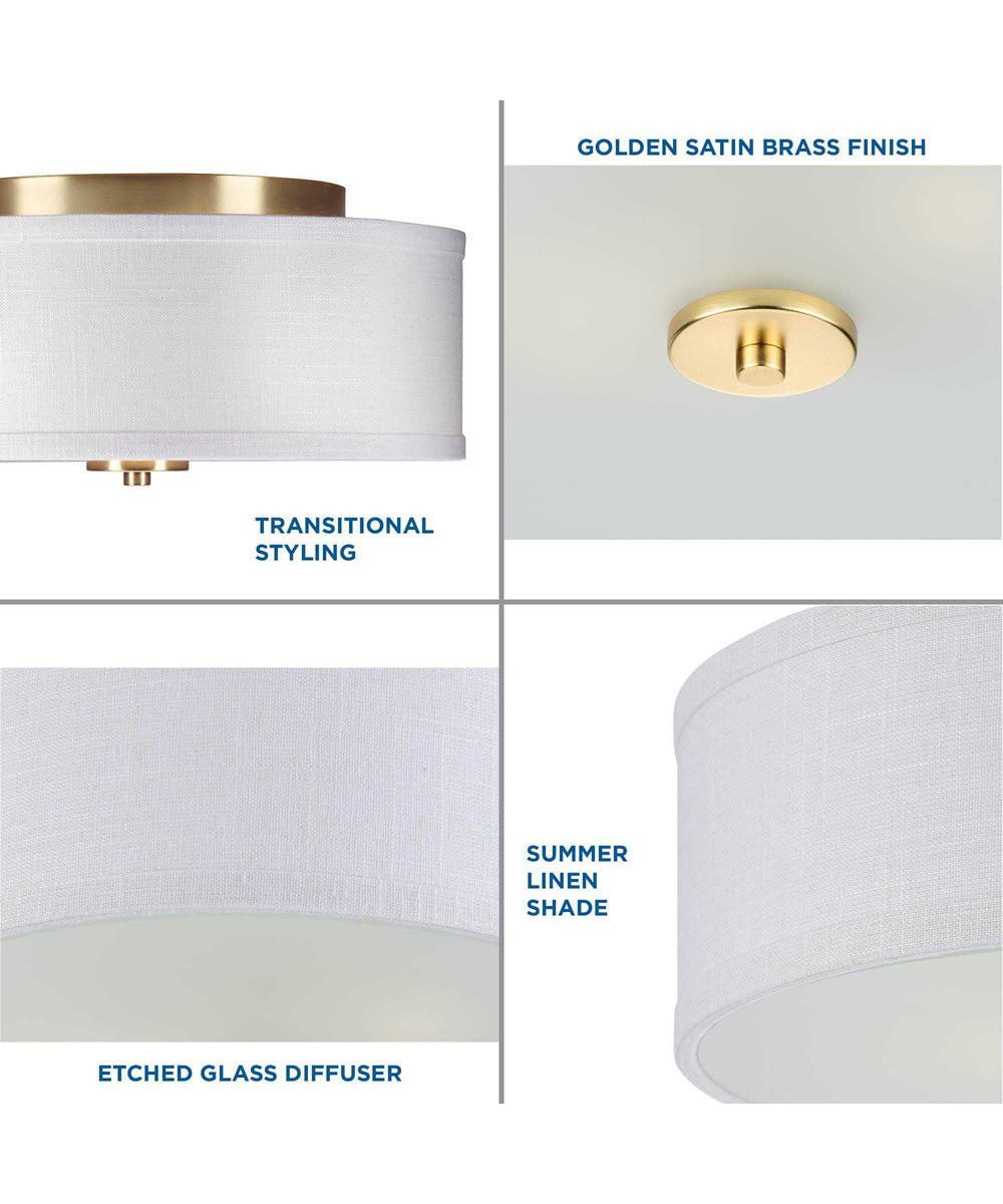Inspire 2-Light Summer Linen Shade New Traditional Flush Mount Light Satin Brass