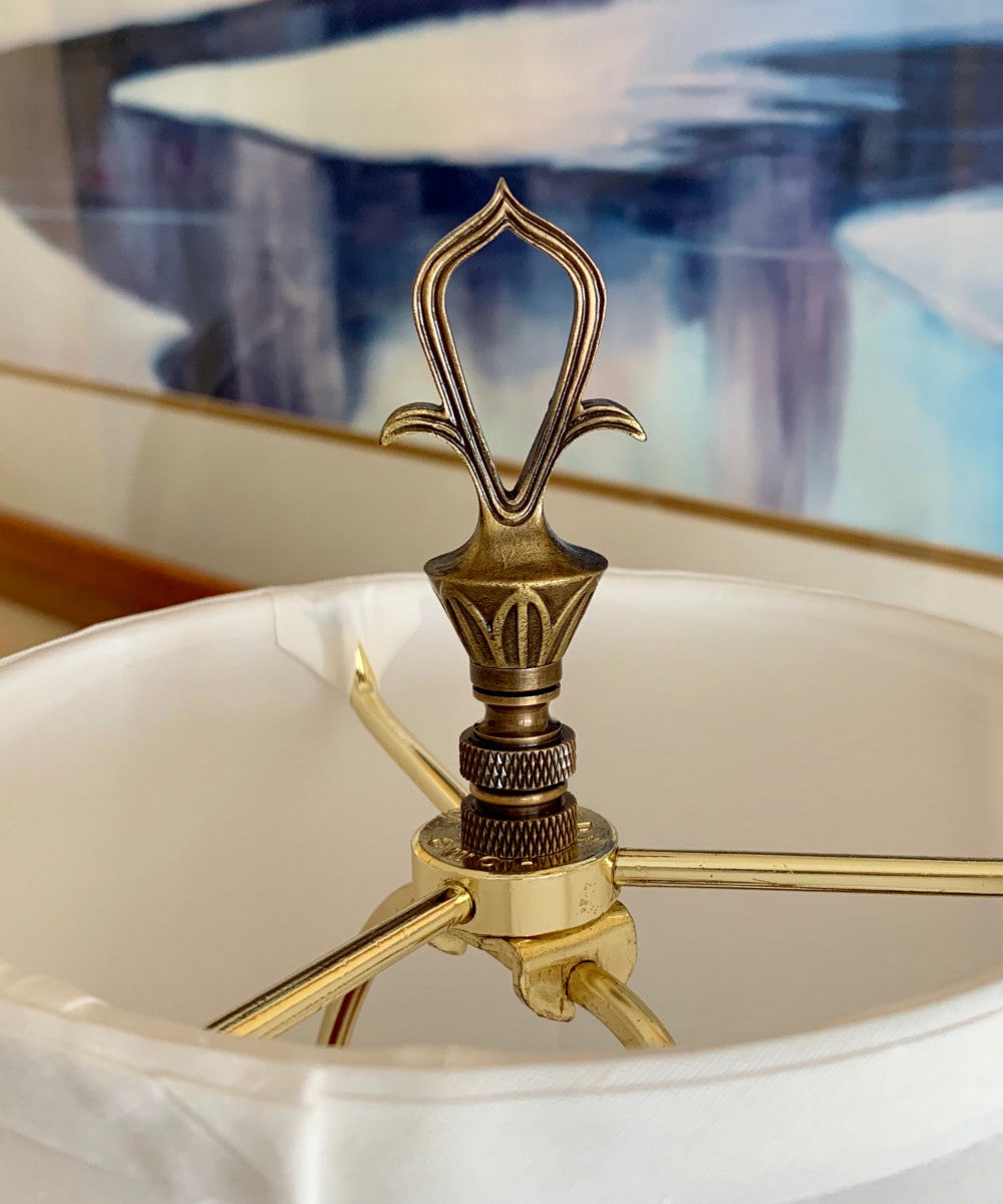 Antique Metal Reeded Loop Lamp Finial with Antiqued Brass Base 3.25"h