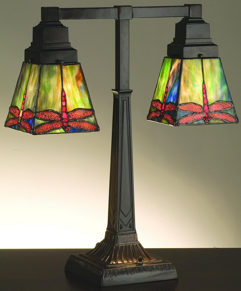 20"H Prairie Dragonfly  2-Light Tiffany Desk Lamp