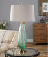 33"H Lenado Sea Green Glass Table Lamp