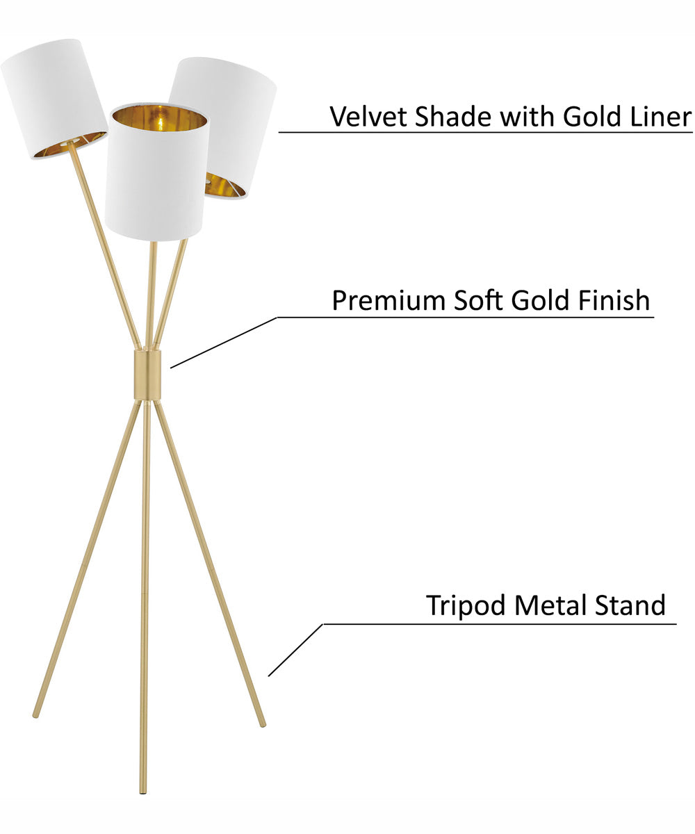 Crisanta 3-Light 3-Light Floor Lamp Gold/White Velvet Shade