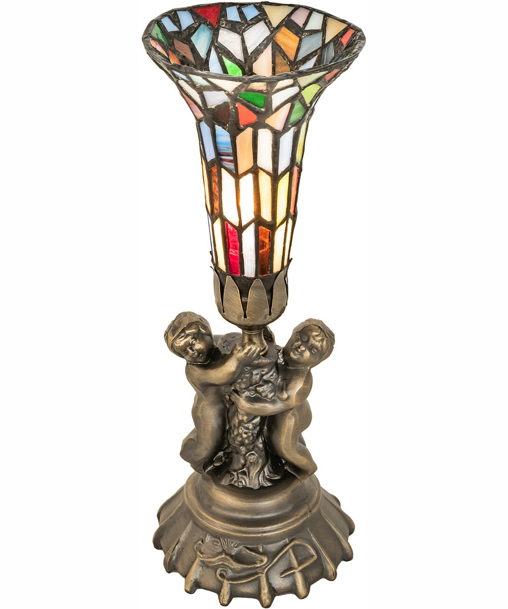 13" High Stained Glass Pond Lily Twin Cherub Mini Lamp