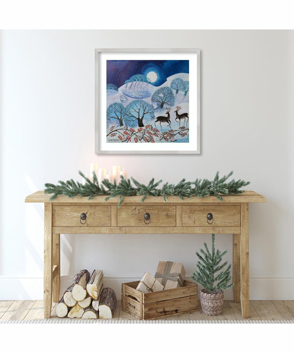 Snowy Land by Lisa Graa Jensen Wood Framed Wall Art Print (25  W x 25  H), Svelte Silver Frame