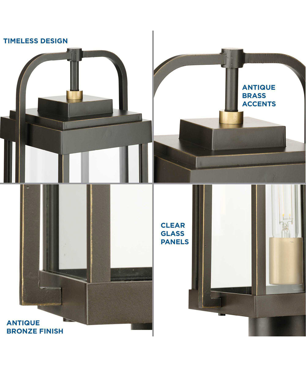 Walcott  1-Light  with Brasstone Accents Clear Glass Transitional Outdoor Post Light Antique Bronze