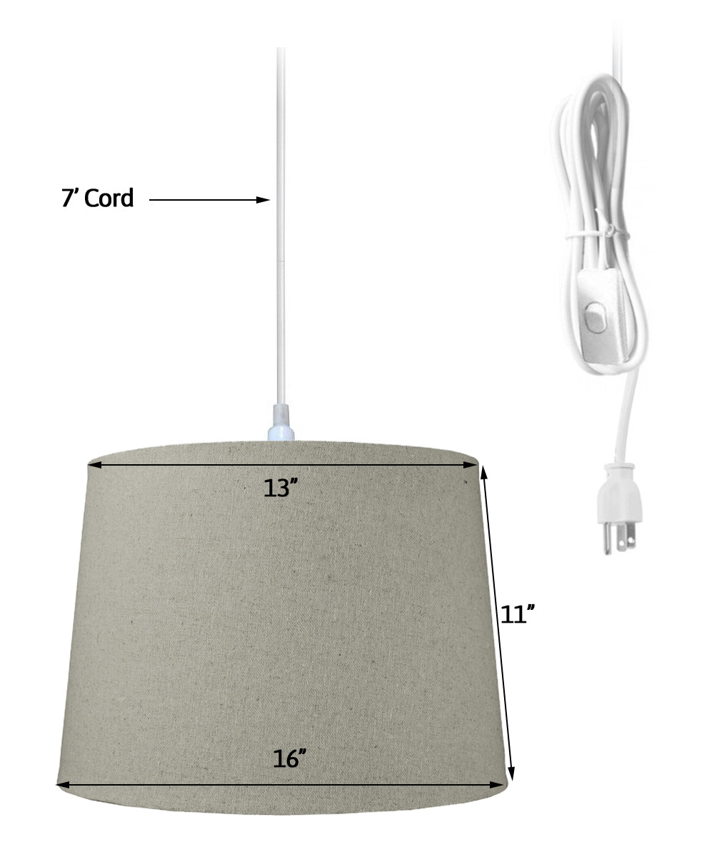 1 Light Swag Plug-In Pendant 16"w Sand Linen Shade, 17' White Cord