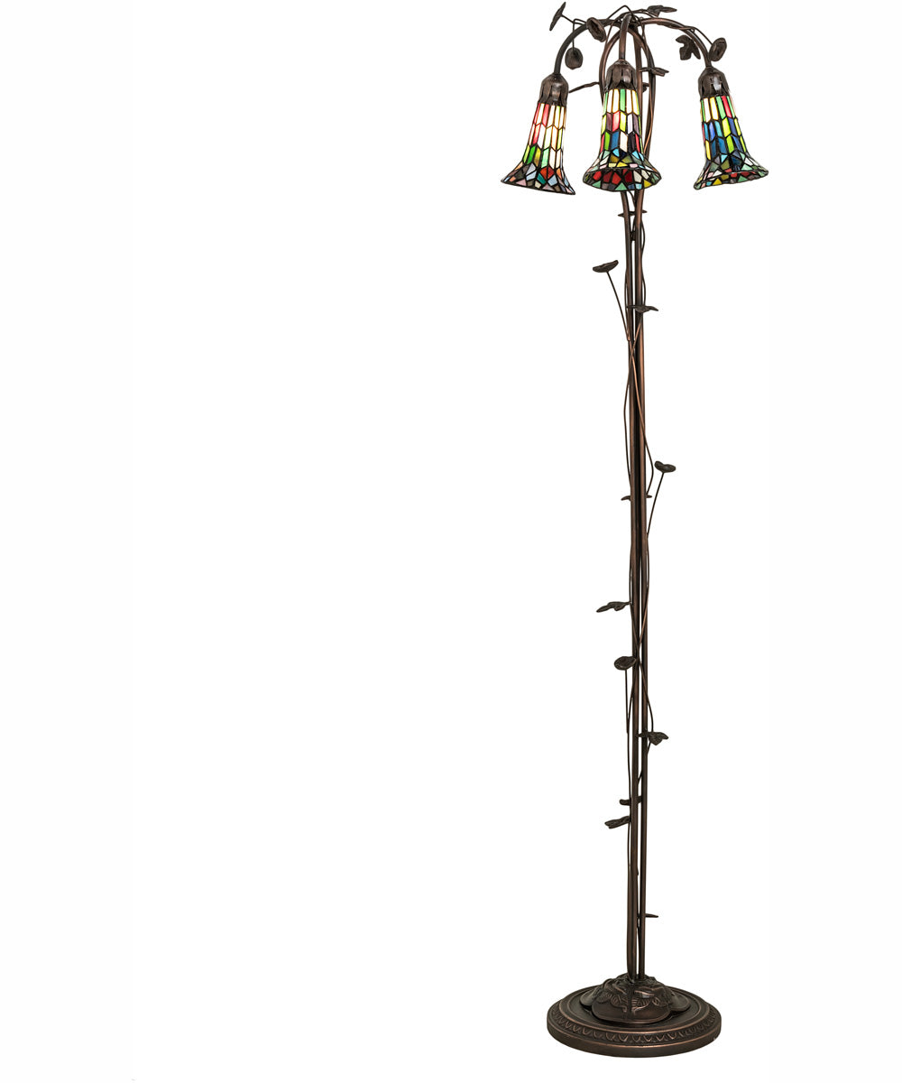 58" High Stained Glass Pond Lily 3 Light Floor Lamp