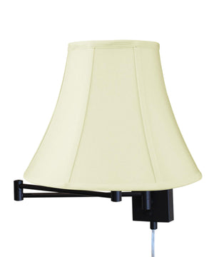Dimmable Swing Arm Wall Light Bronze Brown Finish with Eggshell Shantung Bell Lampshade - For Bedside, Living Room, Reading Chair