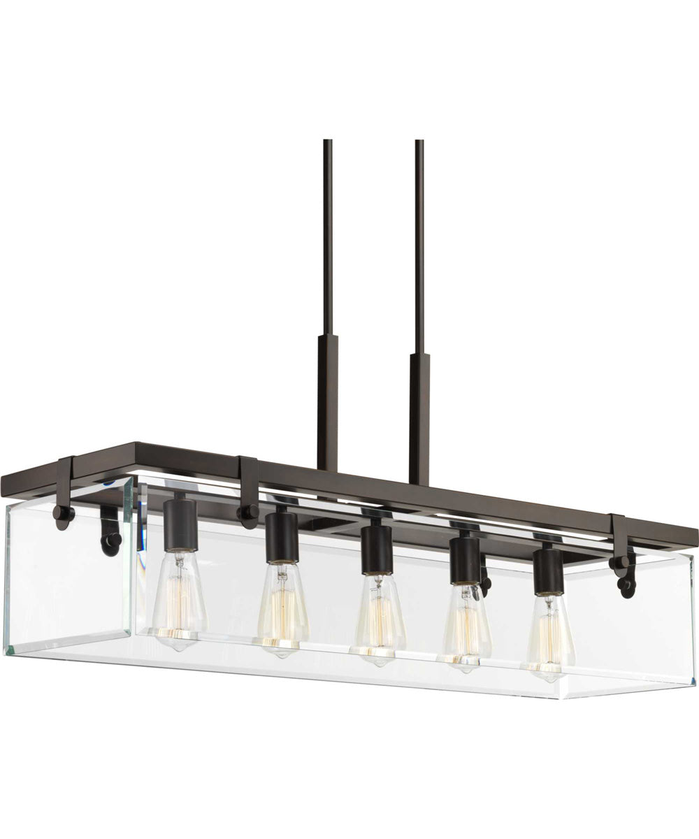 Glayse 5-Light Clear Glass Luxe Linear Chandelier Light Antique Bronze