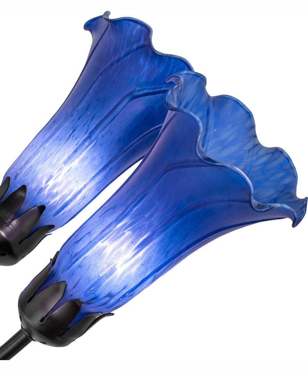 24" Wide Blue Tiffany Pond Lily 7 Light Chandelier