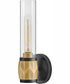 Ellison 1-Light Single Light Vanity in Black with Heritage Brass accents