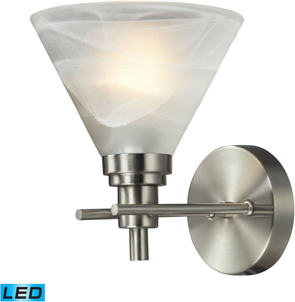 7"W Pemberton 1-Light LED Vanity Brushed Nickel/Marbelized White Glass
