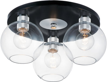 17"W Vessel 3-Light Flush Mount Black / Brushed Aluminum