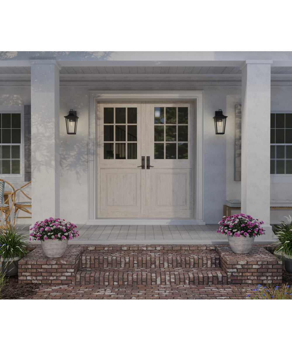 Padgett 1-Light Transitional Clear Seeded Glass Outdoor Wall Lantern Antique Bronze