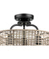 Lavelle 3-Light Mocha finish Rattan Convertible Semi-Flush Ceiling or Hanging Pendant Light Matte Black