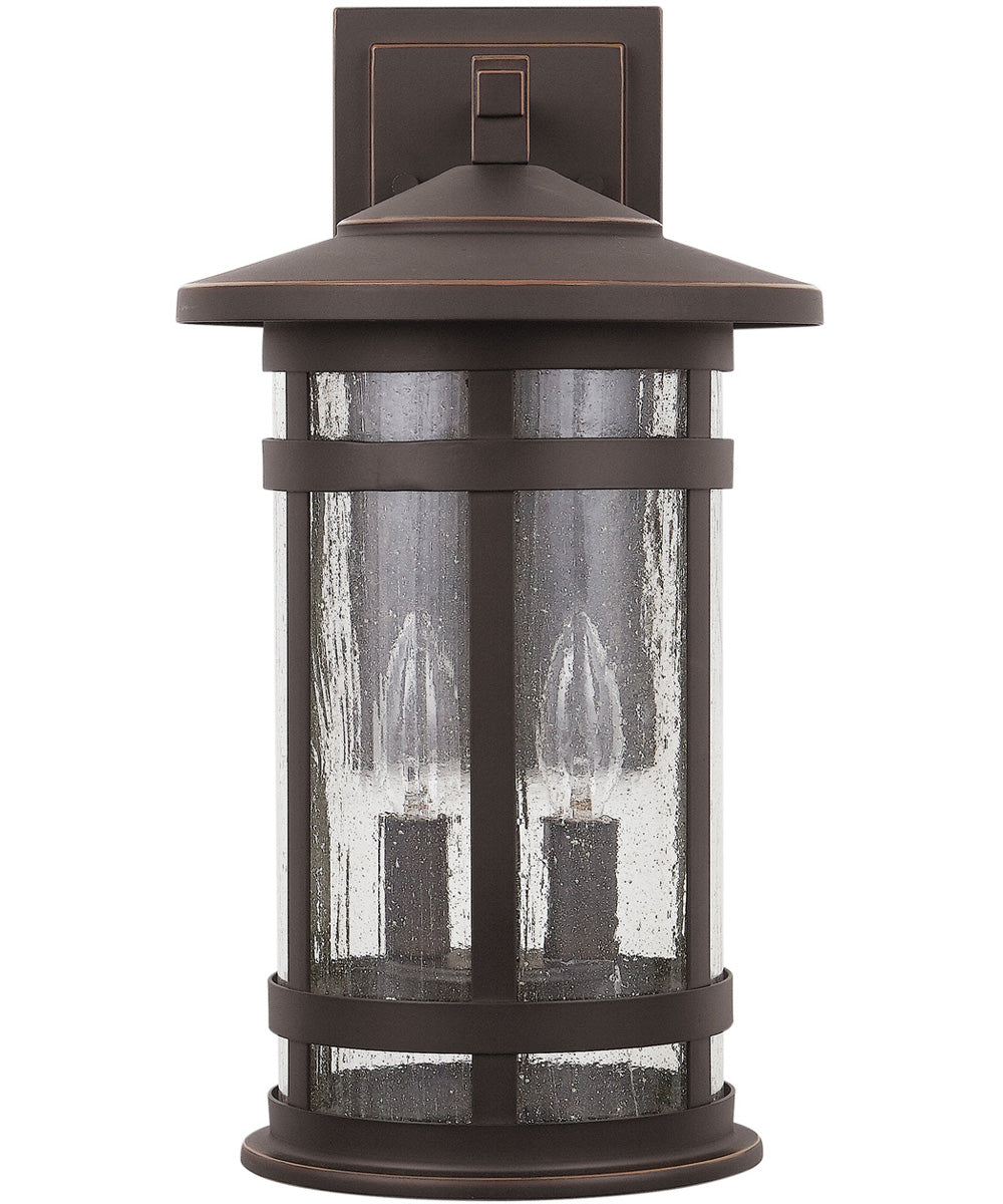 Mission Hills 2-Light Outdoor Wall Mount Rain or Shine - Oiled Bronze with Antiqued Seeded Glass