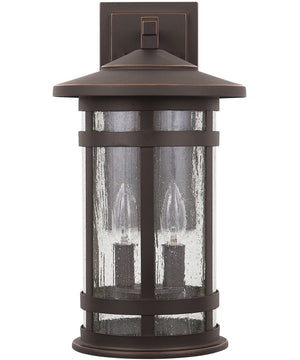 Mission Hills 2-Light Outdoor Wall Mount Rain or Shine - Oiled Bronze with Antiqued Seeded Glass