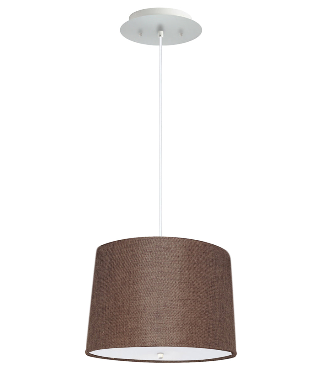 14" W 2 Light Pendant Chocolate Burlap Shade with Diffuser, White Cord