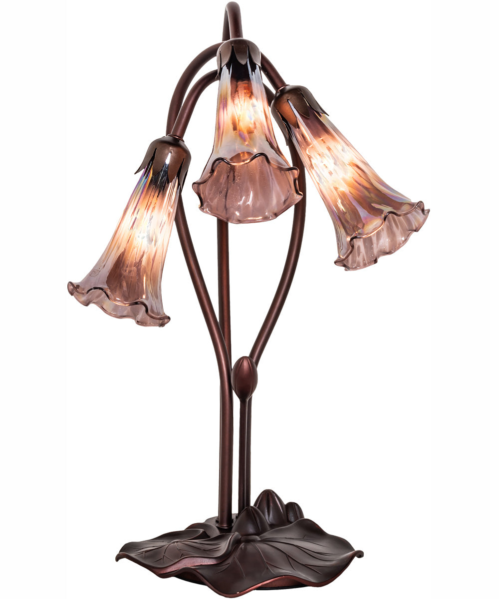 Bronze Color Desk Lamp Girl Fairy Pixie Praying Lily Green Amber Glass  Shade