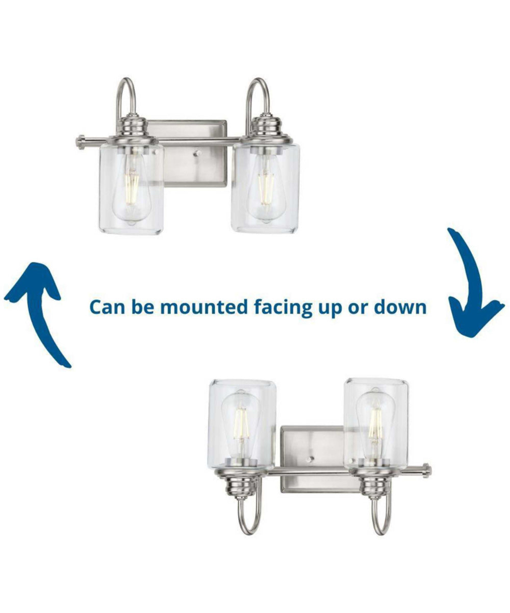 Aiken 2-Light Clear Glass Farmhouse Style Bath Vanity Wall Light Brushed Nickel