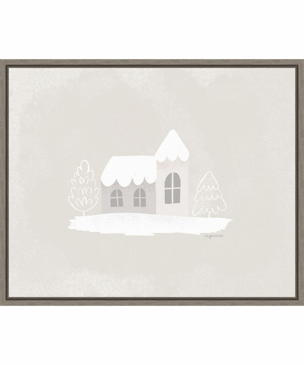 Framed Winter Cottage by Kyra Brown Canvas Wall Art Print (28  W x 23  H), Sylvie Greywash Frame