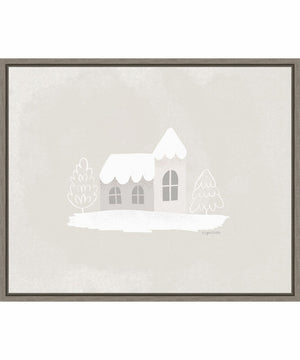 Framed Winter Cottage by Kyra Brown Canvas Wall Art Print (28  W x 23  H), Sylvie Greywash Frame